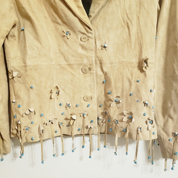 Victor Costa Tan Suede Jacket With Petals..XS.NWT - Picture 2 of 4